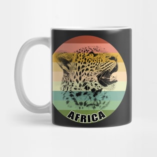 Inquisitive Young Leopard Close-up on Vintage Retro Africa Sunset Mug